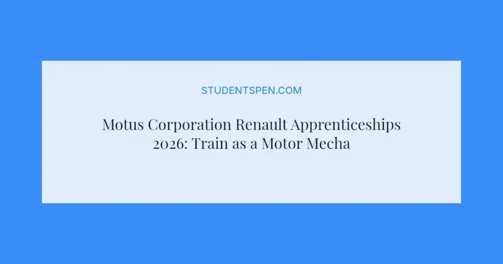 Motus Corporation Renault Apprenticeships 2026: Train as a Motor Mechanic
