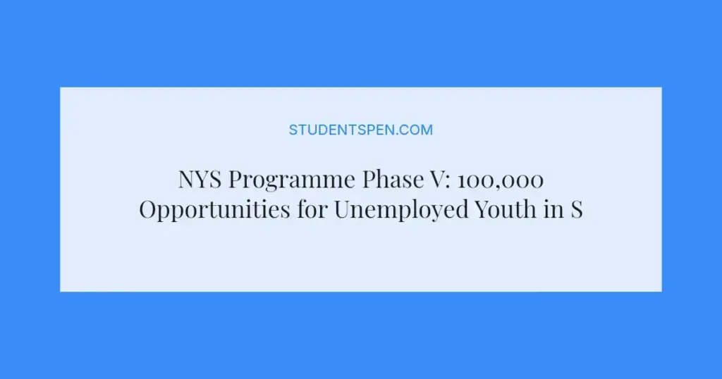 NYS Programme Phase V: 100,000 Opportunities for Unemployed Youth in South Africa 2026