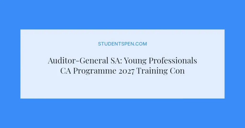 Auditor-General SA: Young Professionals CA Programme 2027 Training Contract