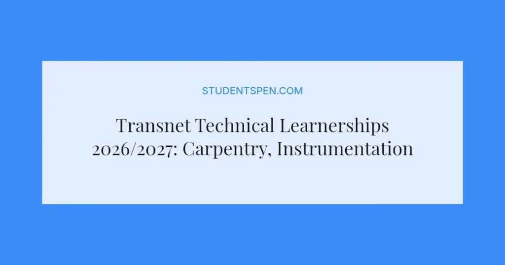Transnet Technical Learnerships 2026/2027: Carpentry, Instrumentation & Plumbing
